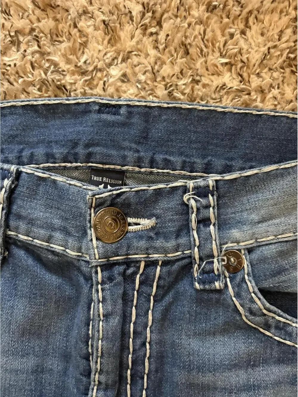 True Religion Geno Relaxed Slim Men's Size 36x33 Blue Jeans W Flap Super T